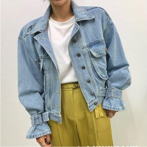Autumn Women Chic Denim Casual Feminine BF Style Brief Cowboy Office Lady All-Match Fresh Loose Coat Large Size Tops
