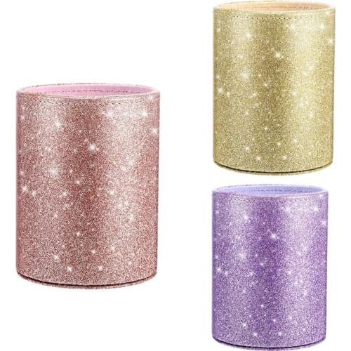 PU Glitter Pen Holder Pencil Cup Shiny Makeup Brush Holder Organizer Cup for Desk Office Classroom Home