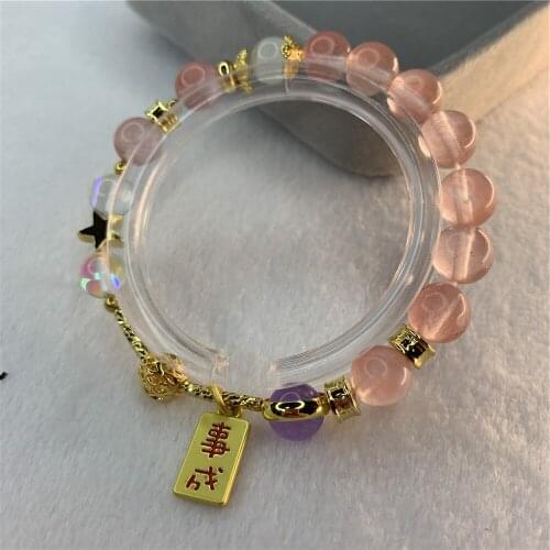 Lovely Bracelet Pink Watermelon Tourmaline Jades Round Beads Pendant Chain 8mm Energy Yoga Stone Jewelry Gift 7.5inch Y903