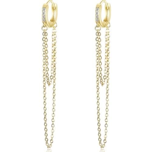 Simple Small Long Tassel Chain Glitter Cubic Zirconia 925 Sterling Silver Hoop Earrings For Women Designer Fashion Jewelry Gifts