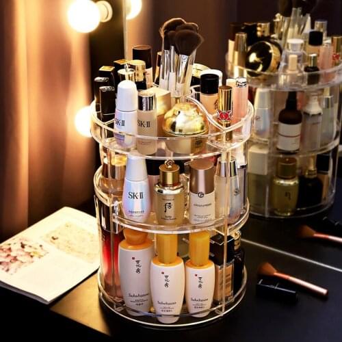 360 Degree Rotation Transparent Acrylic Cosmetics Storage Box Fashion Spin Multi-function Detachable Makeup Beauty Organizer