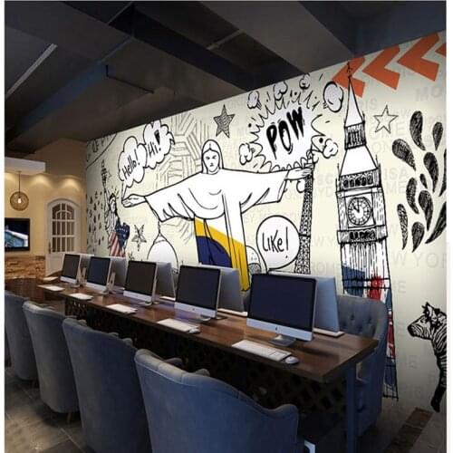 Drop Shipping wallpaper 3d Personality Street Graffiti Wallpaper Clothing Shop Net Bar KTV Billiard Wallpaper Free Goddess Mural