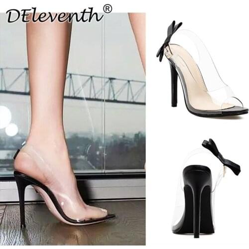 PVC HOT Summer Women High Heels Sandals lady Pumps women sandals Round Toe 11CM Thin Heels High heels Slip On Butterfly-knot