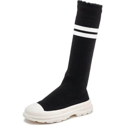 Knee High Top Winter Boots for Girls 2020 Latest Stripes Casual Girls Boots Little Student Slip On Dress Shoes Flat with D10074