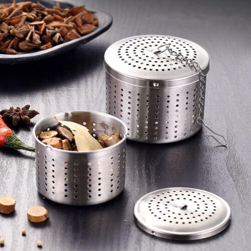 Stainless Steel Tea Infuser Strainer Cylindrical Seasoning Balls Hanging Chain Tea Leak Spice Herbal Filter Kitchen Accessories
