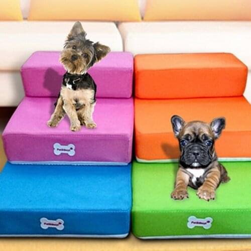 New Breathable Mesh Foldable Pet Stairs Detachable Pet Bed Cat Dog Ramp 2 Steps Pet Dog Cat Supplies Gray Blue S