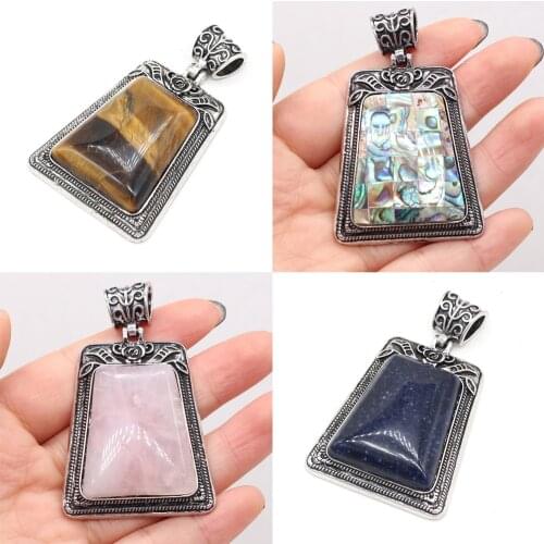 Vintage Tibetan Silver Alloy Base Pendants Rose Quartzs Tiger Eye Amulet for Tribe Jewelry Making DIY Necklace Crafts 50x80mm