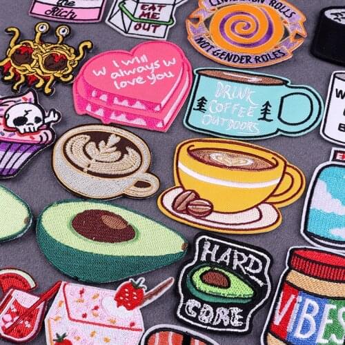 Embroidered Patch Coffee Avocado Iron On Patches For Kids Clothes Cake Badges For Backpack DIY Clothing Stripes Decor