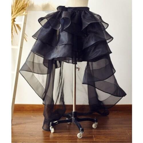 Organza 2018 High Low Black Long Skirts For Women Ruffles Ruched Tulle Skirt Zipper Custom Made Special Designed Skirt