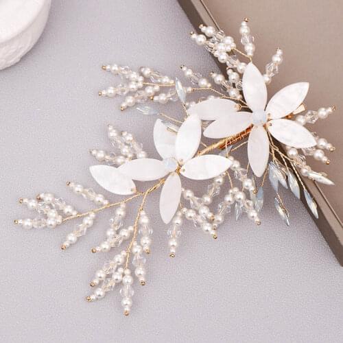 New The Europe and The United States Beam Wedding Bridal Hair Accessories Fashion White Flower Shiny Crystal Hair Clip LB