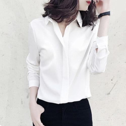 Women Clothing Casual Shirts 2021 Summer New Korean Chic Simple Temperament Female Long Sleeved Lapel Loose Chiffon Blouses Tops