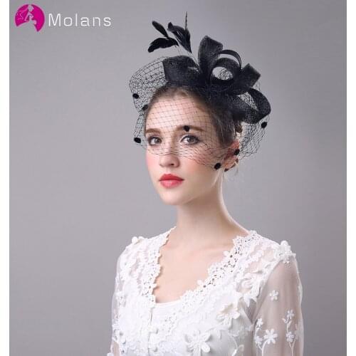 MOLANS Feather Hollow Out Mesh Fascinator For Elegant Women Handmade Wedding Hat For Party Hair Accessories 2020 New