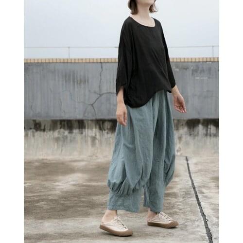 Women Spring Summer Vintage Wrinkle Bloomers Ladies Vintage Cotton Linen Pants Ladies Retro Trousers 2021