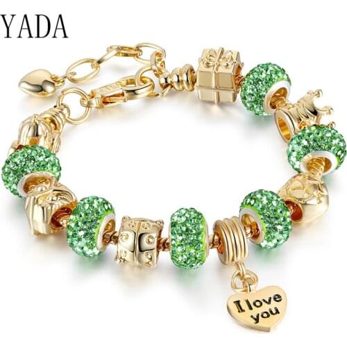 YADA Brand Green heart love&Crown&owl Gold Bracelets&Bangles For Women Crystal Bracelets Charm Friendship diy Bracelet BT200169