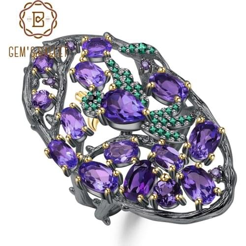 GEMS BALLET 4.97Ct Natural Amethyst Finger Rings 925 Sterling Silver Handmade Forest Bird Ring for Women Party Fine Jewelry