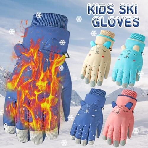 Winter Gloves for Kids Boys Girls Snow Windproof Mittens Outdoor Sports Skiing Children Full-Finger Gloves 6-10Years