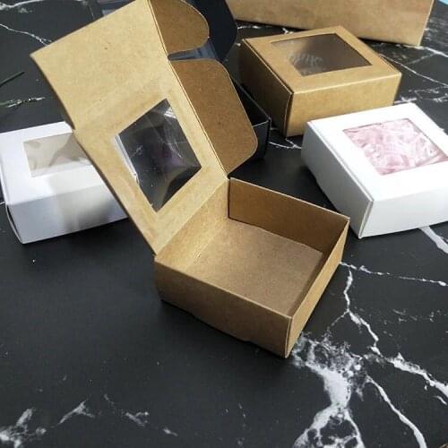 10pcs Natural Kraft Box,square black Kraft Paper Packing Box,white small soap Box with clear pvc window,brown jewelry gift box