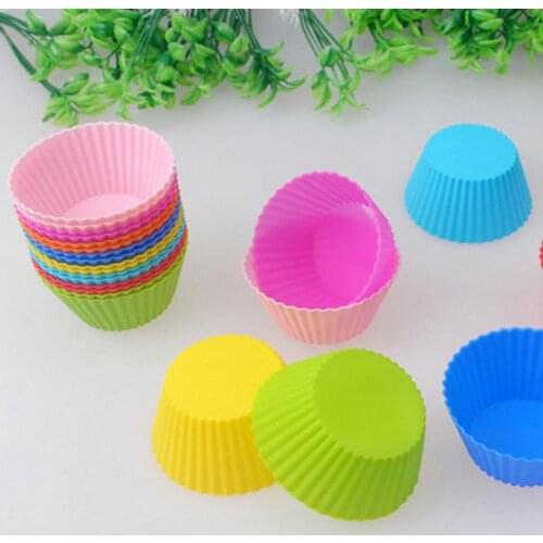 12pcs/lot Muffin Cupcake Mould Round Shape Silicone Cupcake Muffin Pastry Bakeware Maker Mold Tray Cake Decor Tools Color Random