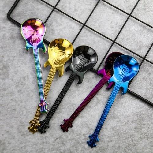 304 Stainless Steel Cake Ice Scoop Coffee Spoon Guitar Spoon Dessert Mixing Spoon Dessert Coffee Shop Dedicat Kindergarten Spoon