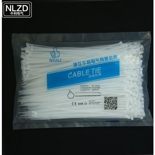 500pcs 3*200mm 3x200 Width 1.9mm Length 200mm white/black Plastec self-locking nylon cable ties wire zip tie Free shipping