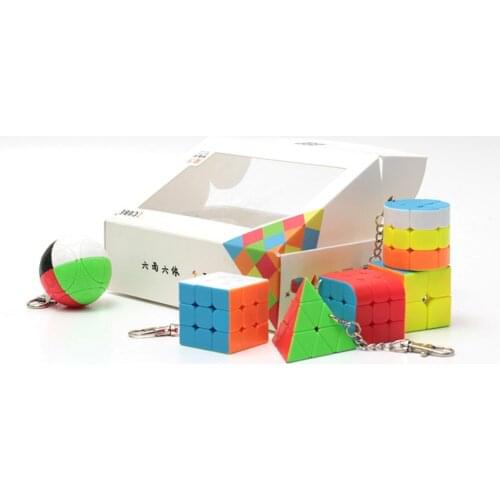 6 pcs/set Zcube Magic Cube Keychain Gift Package Set Mini Cube Puzzle Toy 2x2x2 3x3x3 Trihedral Cylinder Pyramid Cubo Magico