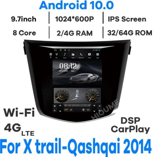 4core Android 10.0 Tesla Screen Car Multimedia For Nissan X-trail Qashqai 2014 2015 2016 2018 2019 Radio Stereo 4G wifi Carplay