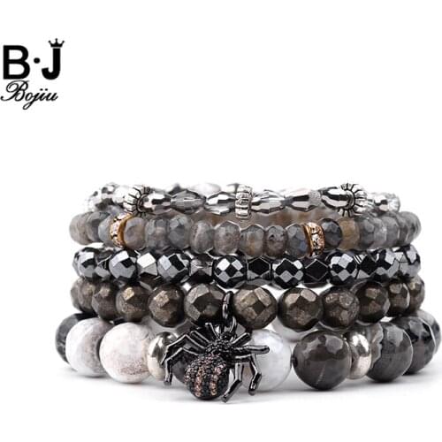 BOJIU 5Pcs/Set Boho Spider Charm Bracelet For Women Jewelry Faceted Ntural Stone Hematite Crystal Beads Bracelets Femme BCSET150