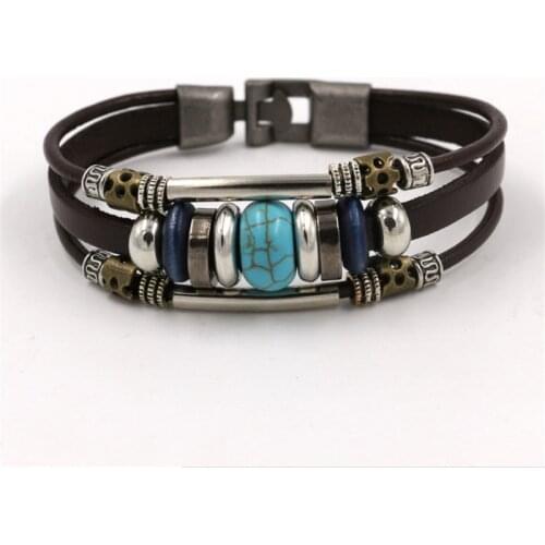 New Design Retro Multi-layer Leather Bracelet Men Women Natural Stone Alloy Accessories Trend Jewelry Bracelets Friendship Gift
