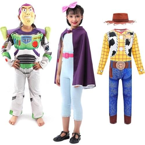 Story 4 of Toy Costume Kids Woody Buzz Lightyear Jumpsuit Bo Peep Forky Caboom Cosplay Outfits Boy Girls Halloween Cowboy Suit