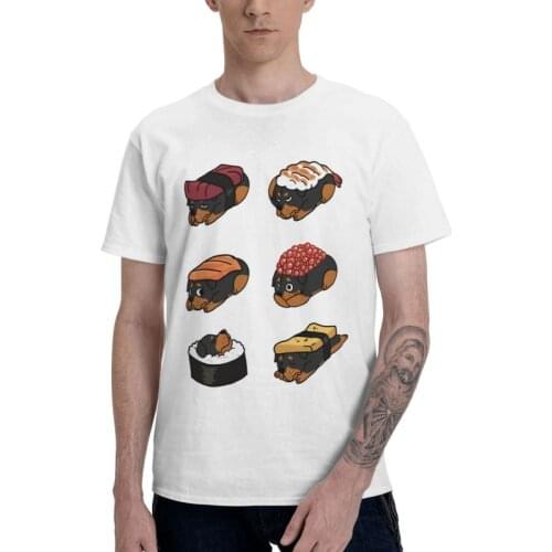 Rottweiler Sushi Nigiri T Shirt Mens Cotton Printed T-shirts Graphic Tshirt Short Sleeve Metzgerhund Dog Lover Tee Tops
