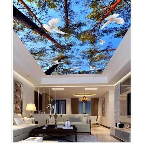 Forest blue sky pigeons living room bedroom ceiling 3d stereoscopic wallpaper ceilings 3d mural paintings