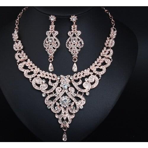 Luxury Baroque Wedding Jewelry Sets Crystal Women Rhinestones Prom Party Bridal African Necklace Pageant Earrings Set For Bride