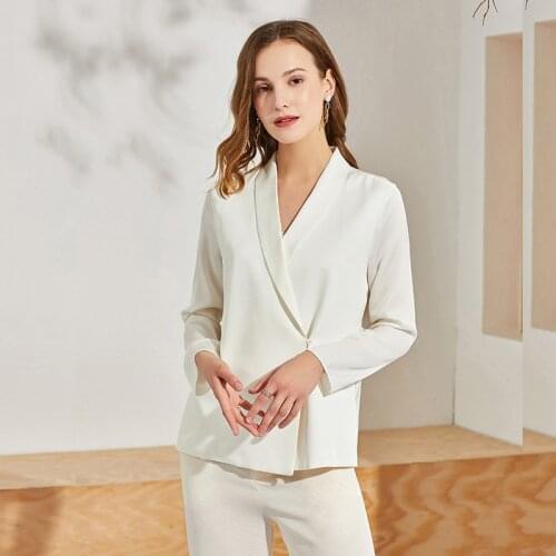 22MM White Mulberry Silk Suit Silk V-neck Jacket Women Spring Autumn British 2021 New Slim Summer Mulberry Silk Suit Jacket