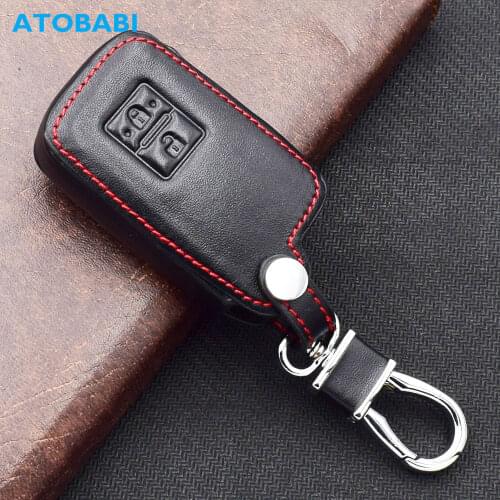 ATOBABI Leather Car Key Case For Toyota Rav4 Land Cruiser Camry Auris Yaris Harrier Prius 2 Buttons Smart Remote Protector Cover
