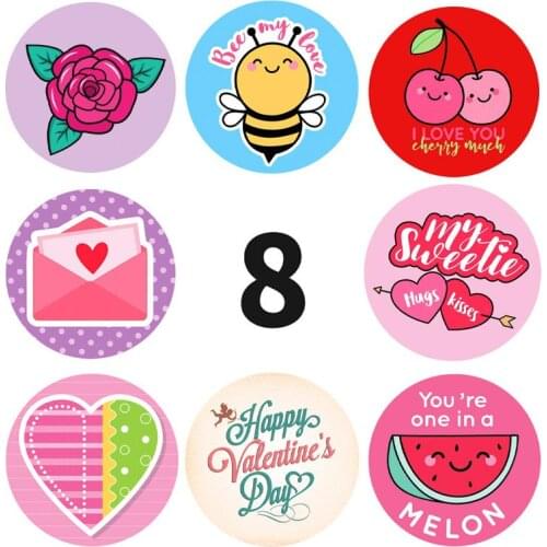 50-500pcs / round Valentines Day sticker gift box package seal paste scrapbook sticker decoration wedding sticker 8 patterns