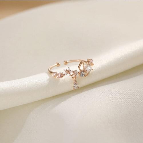 Fashion Flower Zircon Ring Girls Korean Open Adjustable Rings for Women