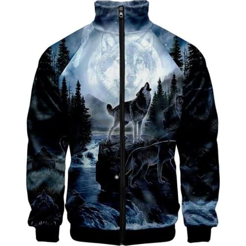 Moon Wolf 3D Jacket Men/Womens Harajuku Hip Hop Hoodies Casual Stand Collar boys Zipper Sweatshirt Oversized