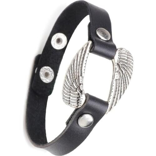 Punk Leather Angel-Wings Bracelet Men Male Wide Charm Eagle-Bird Wings Bracelets Bangles Jewelry