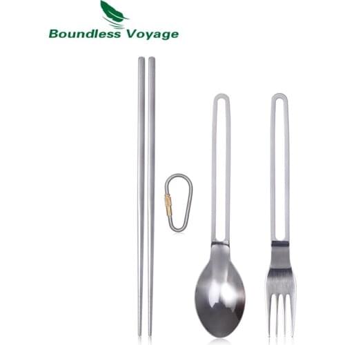 Boundless Voyage Camping Titanium Spoon Fork Chopsticks Set Outdoor Portable Tableware Flatware Cutlery with Hook