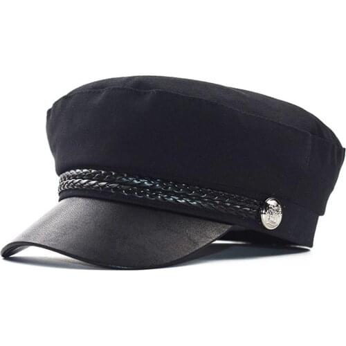 New Fashion Black Hat Winter Cap Wool Hat Women Button Cap Casual Street Wear Rope Flat Cap Elegant Solid Autumn Octagonal Cap