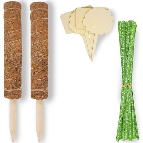 Moss Pole Plant Support.26.6 Inch Moss Sticks for Indoor Plants Climbing.2 Coir Poles with 45 Twist Ties and 4 Tags