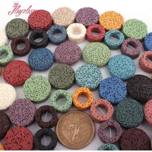 Oval Round Coin Beads Multicolor Lava Rock Beads Natural Stone Beads For DIY Men Women Necklace Bracelats Jewelry Making 15"