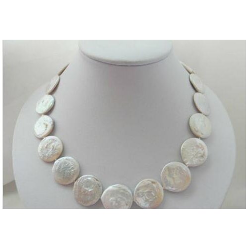 Big 18'' 22mm White Coin Freshwater Pearl Necklace