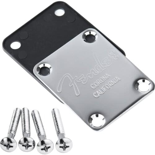 Electric Guitar Bass Neck Plate & Screws for strat Tele S T TL - Chrome or Black RXBB