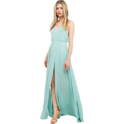 Summer New Fashion Women Customize Vestido Dress Ladies Plus Size Elegant Sexy V Neck Backless Slit Maxi Long Chiffon Dresses