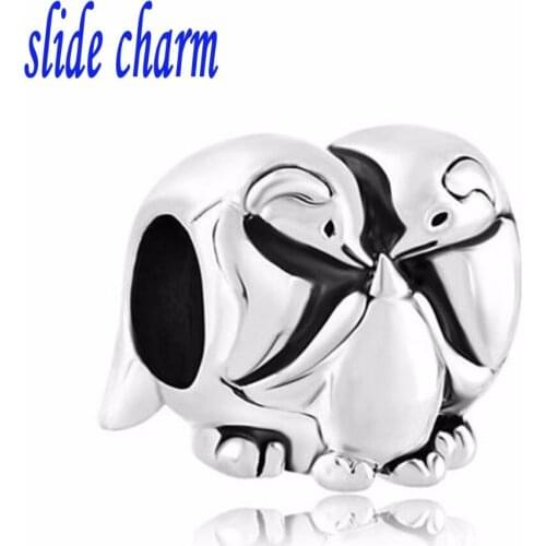 Slide charm Free shipping Mom and Dad and Penguin Baby charm beads fit Pandora bracelet mother lover Christmas gift 11