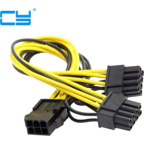 2pcs PCI Express Graphics Card Connector PC Power Supply Cable CPU Molex 6pin to 2 PCI-e 8(6+2)pin Internal 0.2m Power Splitter