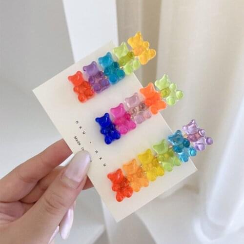 Korean Style Candy Color Jelly Bear Shape Resin Hair Clips Cute Cartoon Animal Hairpin Women Girls Hair Acccessories Gifts