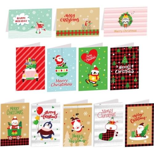 6Sets Christmas Gift Card Santa Claus Snowman Xmas Party Invitation Greeting Card with Envelope Sticker New Year Blessing Card