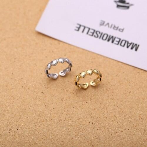 S925 sterling silver love ring open adjustable lace heart-shaped net red simple cold wind for women jewelry